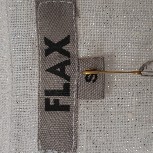 Flax Linen Tunic Length Shirt Natural & Silver Metallic Thread Oversize S NWT - Picture 5 of 12